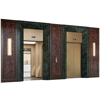 European-style two-door elevator hall 3d model