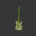 Colorful Sticker Decorated Electric Guitar With Wooden Body And Reflective Base