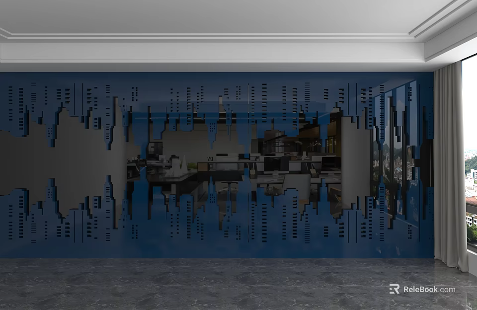 Elegant Modern Background Wall Design With Blue Finish And Laser Cut Patterns 3d model 