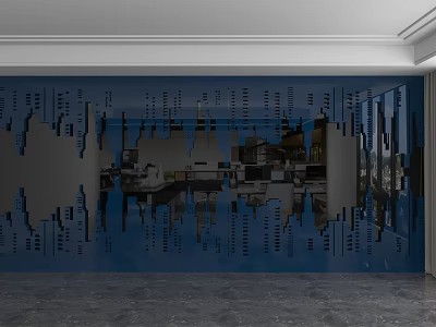 Elegant Modern Background Wall Design With Blue Finish And Laser Cut Patterns 3d model