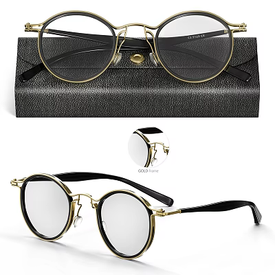 Stylish Round Mirror With Gold Metal Frame For Modern Home Interior Design 3d model