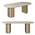 Elegant Modern Oval Dining Table With Marble Top And Fluted Brass Legs 3d model