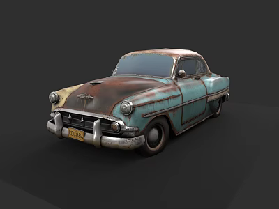 Vintage Rusted Teal Classic Car With Worn Exterior And Old Design 3d model