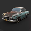 Vintage Rusted Teal Classic Car With Worn Exterior And Old Design