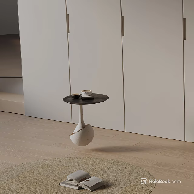 Stylish Modern Side Table With Black Surface And White Suspended Base For Living Room 3d model 