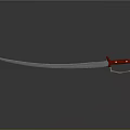 Long Blade Scimitar With Red Handle On Gray Background And Reflection