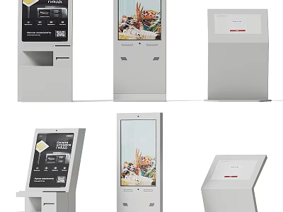 Commercial Equipment Modern Self Service Kiosks With Interactive Touchscreen Displays 3d model