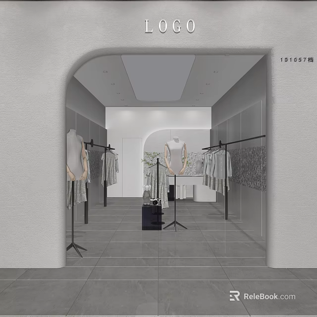 Modern Minimalist Clothing Store Interior With Clothing Racks Mannequins And Hanging Apparel 3d model 