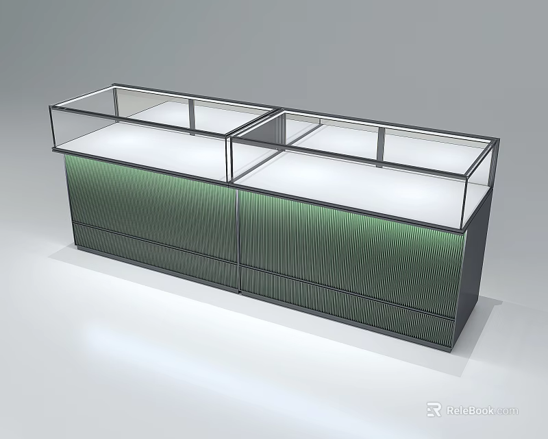 Modern Retail Display Showcase With Glass Top And Green Textured Panels 3d model 