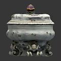 Porcelain Tableware Set With Lidded Container Decorative Lid Floral Patterns And Ornate Feet Base 3d model