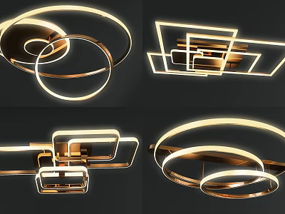 Modern Inflatable Lighting Fixtures With Round Square Shapes And Gold White Glow 3d model