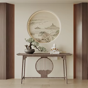 New Chinese Style End View Desk End View Strip Case End View Cabinet Entrance Cabinet Potted Plant 3d model