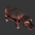 Realistic Black Hippopotamus Standing In Natural Green And Yellow Background