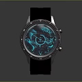 Modern Fashion Watch With Blue Luminous Dial And Black Strap