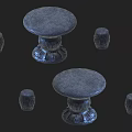 Round Stone Outdoor Garden Table With Carved Stools And Rustic Design 3d model