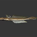 Brown and White Spotted Fish with Unique Fins Swimming in Gray Background with Reflection Below