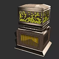 Modern Outdoor Light With Multi Layer Wooden Frame And Yellow Illumination Through Geometric Pattern Panels