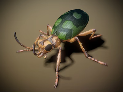 Green and Black Patterned Beetle With Brown Legs and Detailed Body 3d model