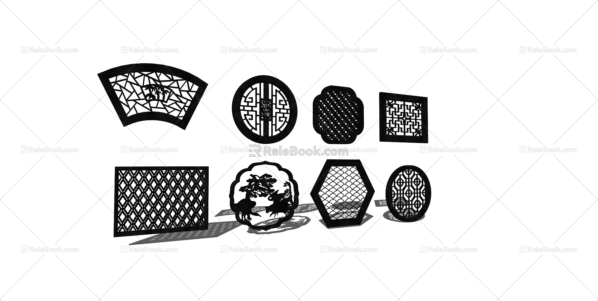 New Chinese-style cut-out window partition 3d model