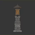 Traditional Stone Lantern With Intricate Stone Base And Wooden Top Structure