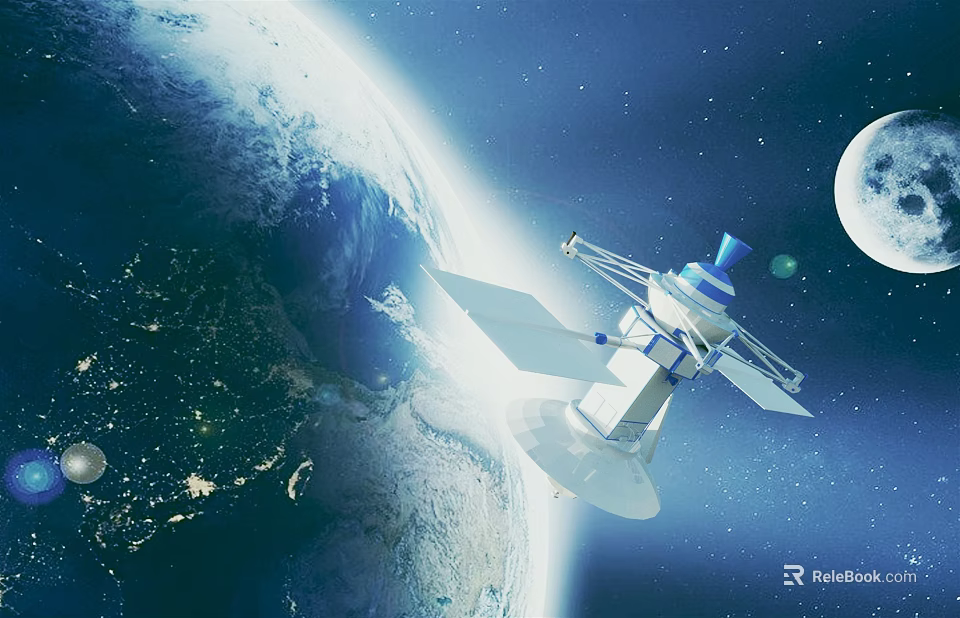 Cartoon Scene with Earth Satellite Moon and Starry Sky in Space 3d model 