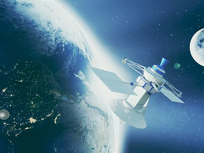 Cartoon Scene with Earth Satellite Moon and Starry Sky in Space 3d model