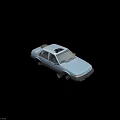 Old Blue Sedan Car With Missing Wheels And Worn Body Condition
