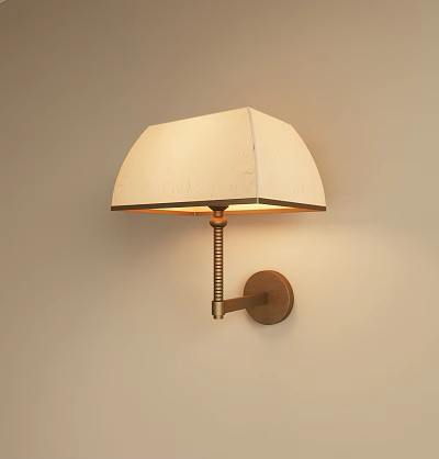 Modern Wall Lamp With Light Fabric Square Shade And Metal Pole Mounted On Wall 3d model