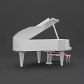 White Grand Piano 3D Model With Red Stool And Elegant Musical Design