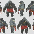 Decorative Bear Figurine Ornament Set With Multiple Angles And Red Sash Accents