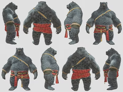 Decorative Bear Figurine Ornament Set With Multiple Angles And Red Sash Accents 3d model
