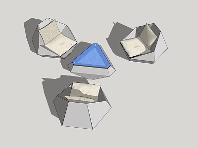 Outdoor Sofa With Modular Geometric Design And Blue Light Color Cushions 3d model