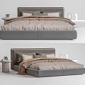 Modern Gray Double Bed with Soft Bedding Side Table and Decorative Pillows 3d model