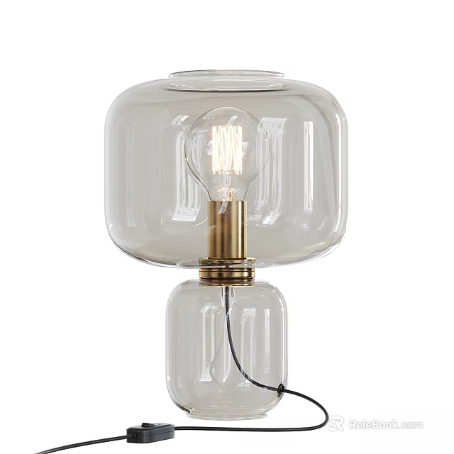 Double Transparent Glass Table Lamp Featuring Gold Brass Accents And Exposed Bulb 3d model 