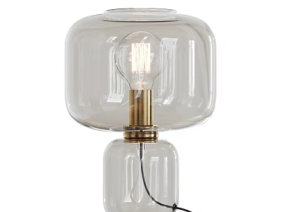 Double Transparent Glass Table Lamp Featuring Gold Brass Accents And Exposed Bulb 3d model