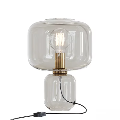 Double Transparent Glass Table Lamp Featuring Gold Brass Accents And Exposed Bulb 3d model
