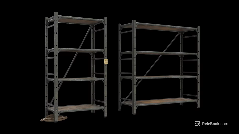 Two Industrial Metal Storage Shelves With Multi Tier Open Design And Sturdy Frame 3d model 