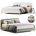Modern Upholstered Double Bed With Striped Sheets Decorative Pillows And Side Table 3d model