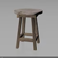 Natural Rustic Wooden Stool With Round Seat And Simple Solid Structure