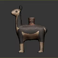 Handcrafted Llama Sculpture Carving With Brown Beige Body And Red Decorative Accent