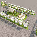 Event Entrance With White Tent Green Flags Swings And Lawn For Fun Activities