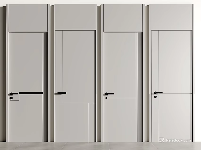Modern White Swing Doors For Home Interior With Sleek Design And Handle Details 3d model 