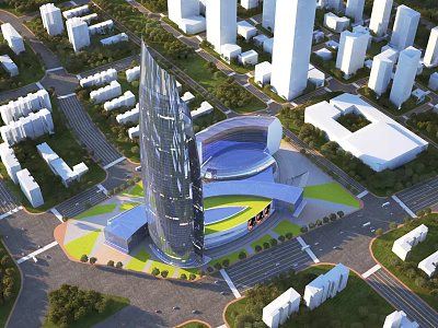 Aerial View Urban Planning With Modern High Rise Buildings Green Spaces And Road Layout 3d model