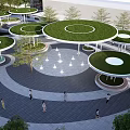 Modern Park Landscape With Circular Green Areas Winding Pathways And Lush Trees