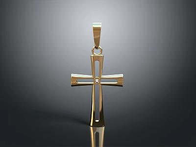 Elegant Shiny Gold Cross Pendant with Simple Design and Decorative Stone 3d model