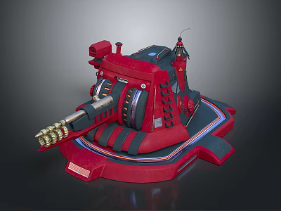 Red Mechanical Device Featuring Cannon Barrel Black Stripes And Blue Accent Lines 3d model