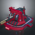 Red Mechanical Device Featuring Cannon Barrel Black Stripes And Blue Accent Lines