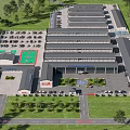Landscaped Business Park With Parking Lot Greenery Multiple Buildings And Entrance Vehicles