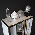Elegant Gold Frame Glass Door Cabinet With Decorative Vases And Shelves