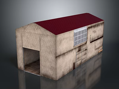 Brick Industrial Building with Red Roof Large Window and Garage Door Design 3d model